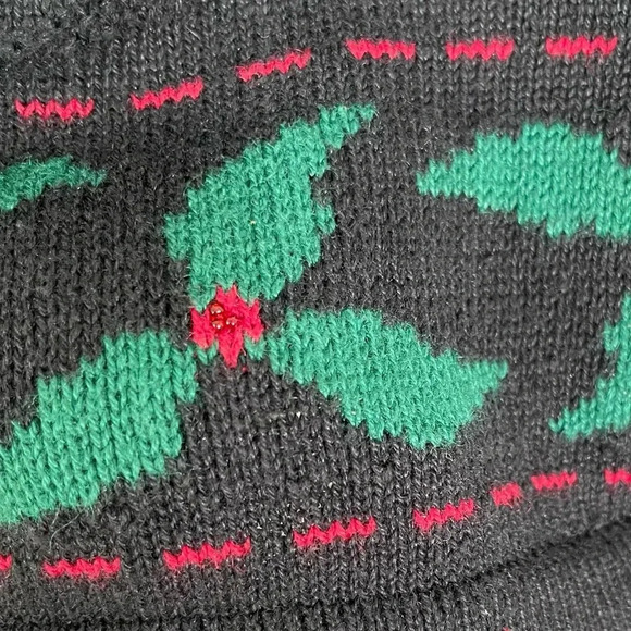 VTG Y2K 80’s Santa Christmas Sweater with Embroidered Wreath 3D Santa and Bell - Picture 5 of 9